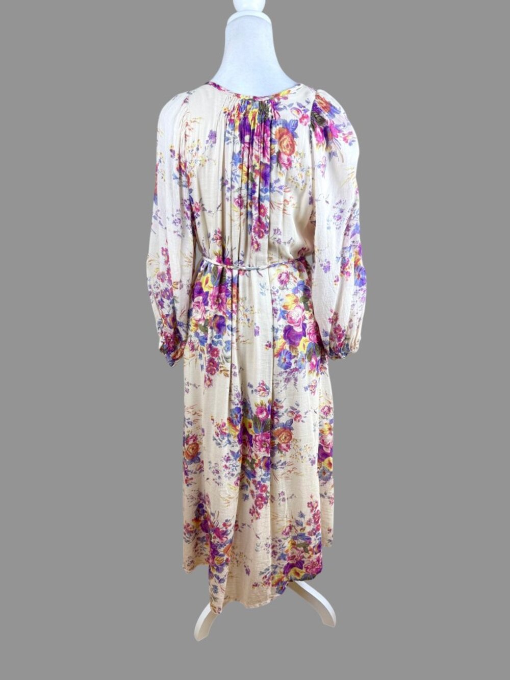 Auguste Maxi Dress Cotton Blend Floral Cottagecore Romantic Beige Multi (M) - Picture 5 of 10